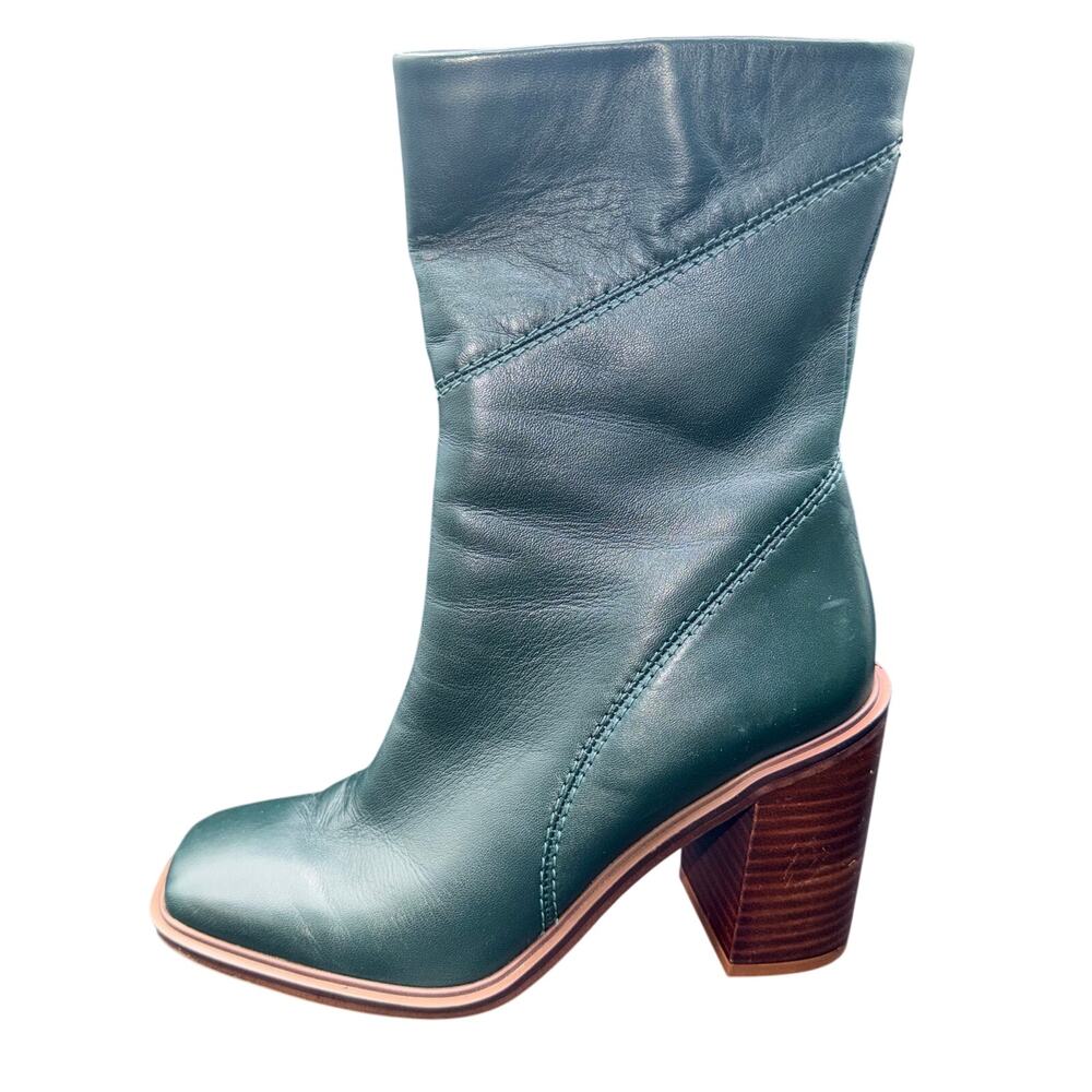 Franco Sarto Stevie Green Leather Ankle Boots Block Heel Size 5.5 - Picture 8 of 12